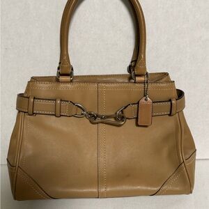 Coach Hampton Leather Satchel Tan Camel Handbag Purse